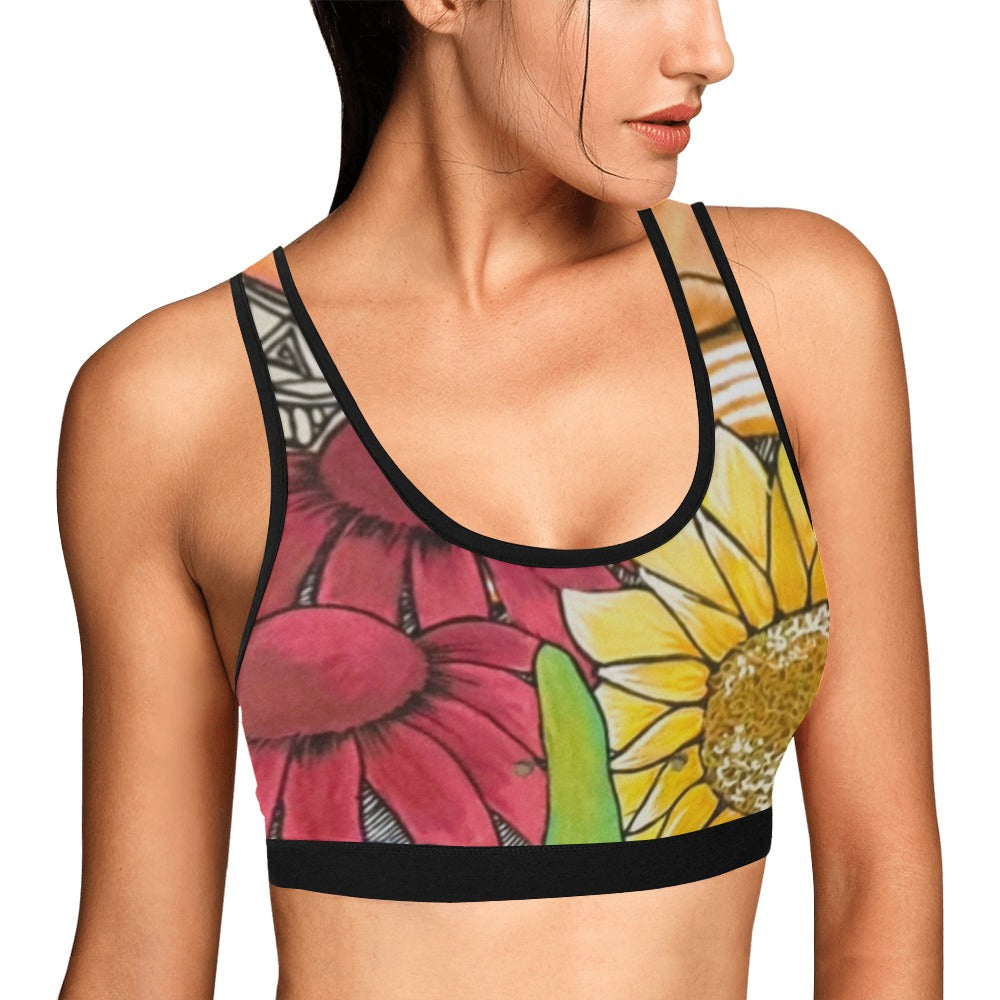 Cupcake Skate Art Sports Bra Red & Yellow