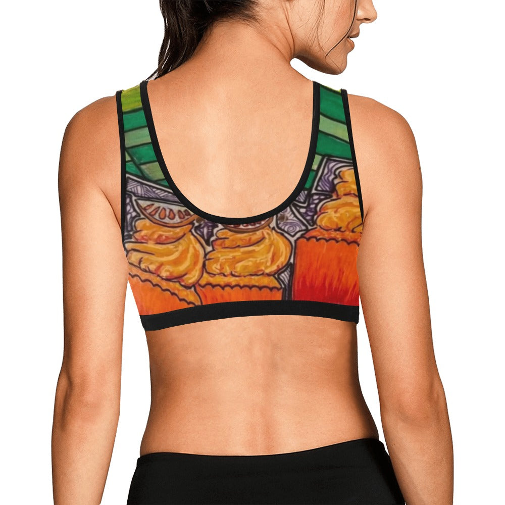 Cupcake Skate Art Sports Bra Orange