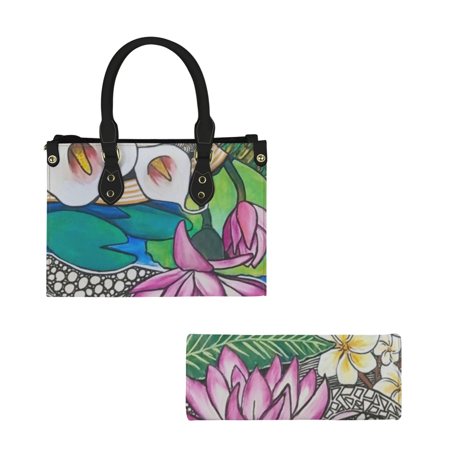 Flower Skate Art Handbag PU Leather Handbag-Small