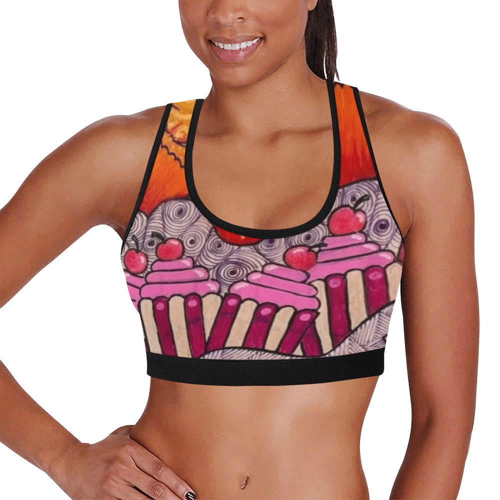 Cupcake Skate Art Sports Bra Pink