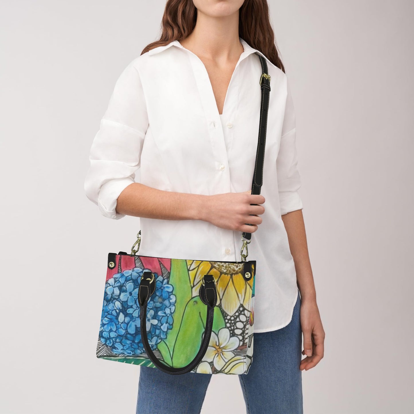 Flower Skate Art Handbag PU Leather Handbag-Small