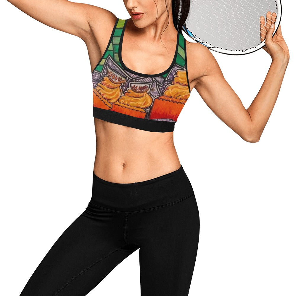 Cupcake Skate Art Sports Bra Orange
