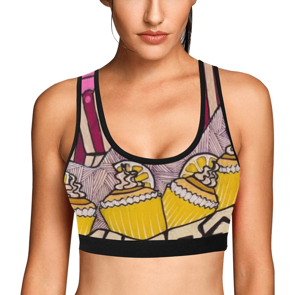 Cupcake Skate Art Sports Bra Yellow