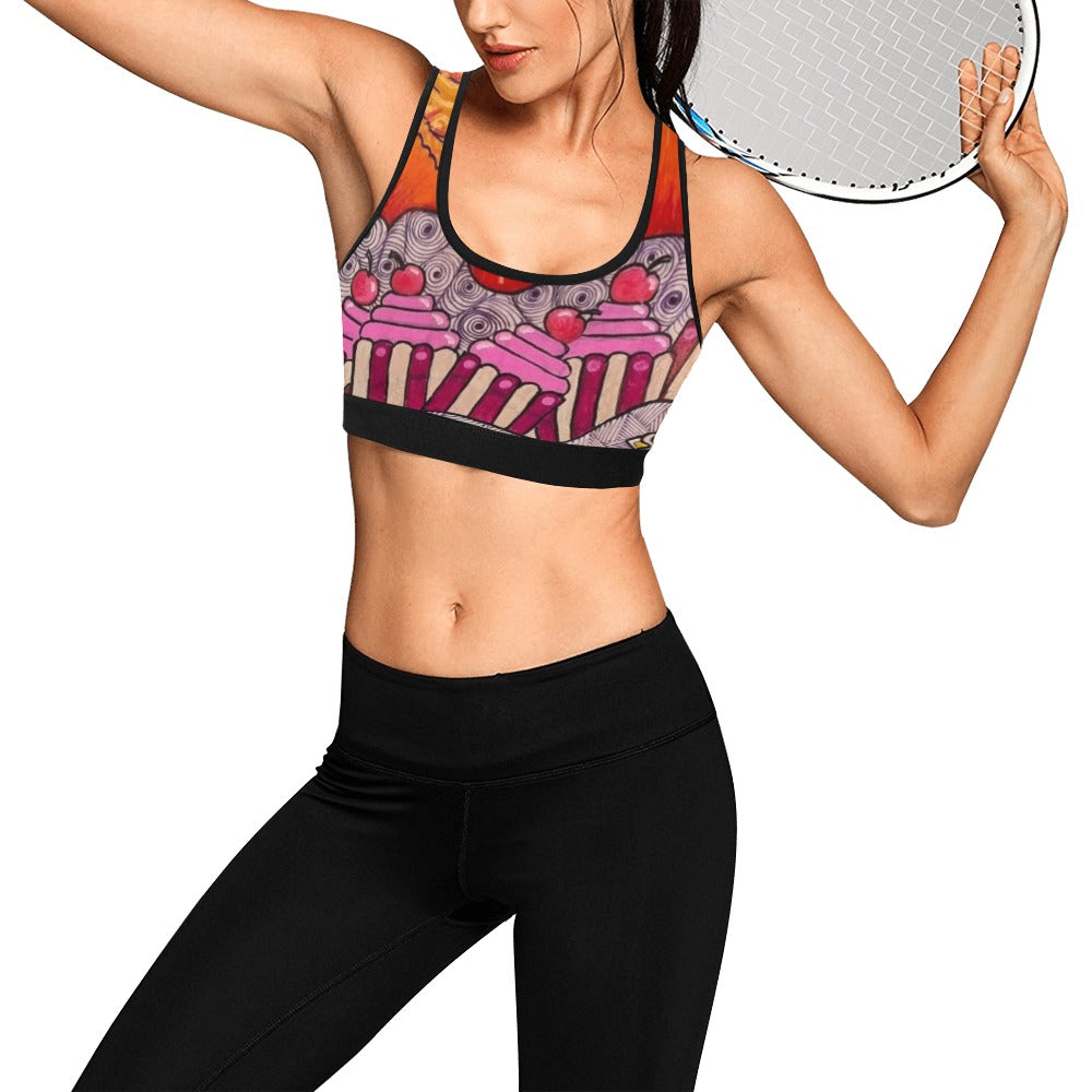 Cupcake Skate Art Sports Bra Pink