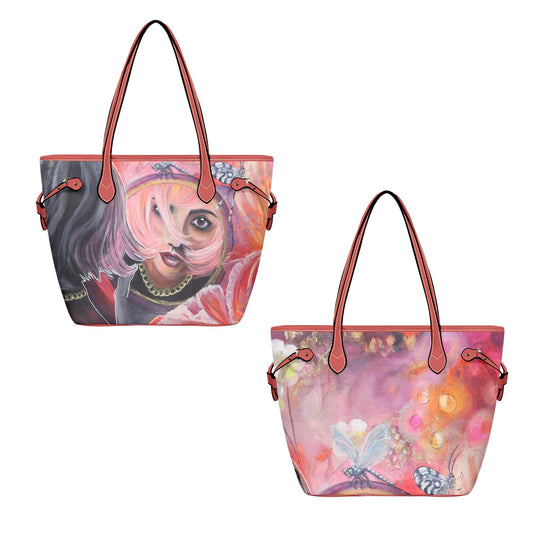 Joyful Blush Large Clover Leather Tote Bag