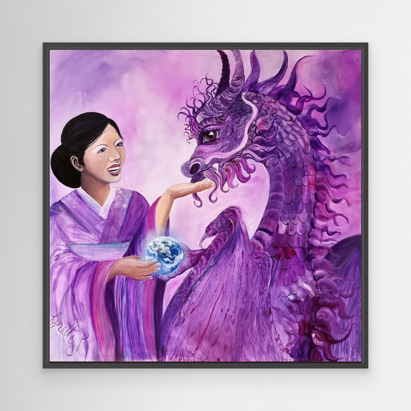 Geishas and Dragons Series - Divine Connection - Crown Chakra Canvas Print 