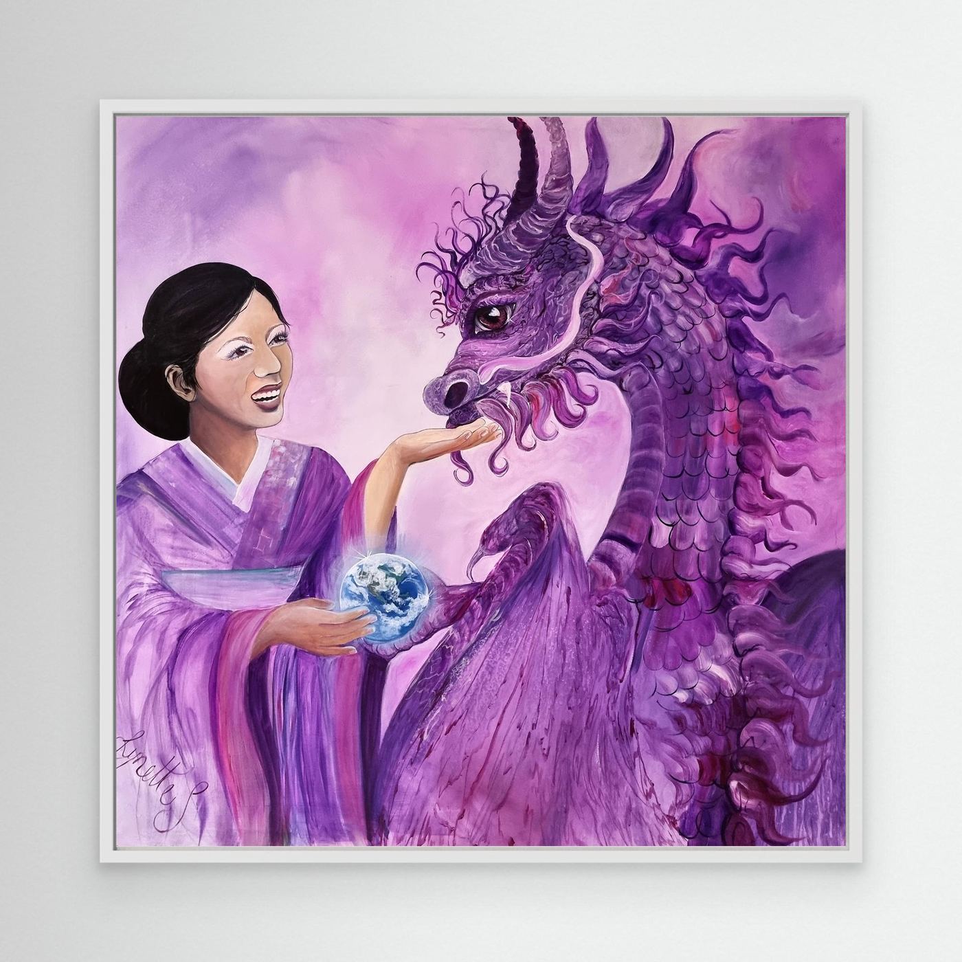 Geishas and Dragons Series - Divine Connection - Crown Chakra Canvas Print 
